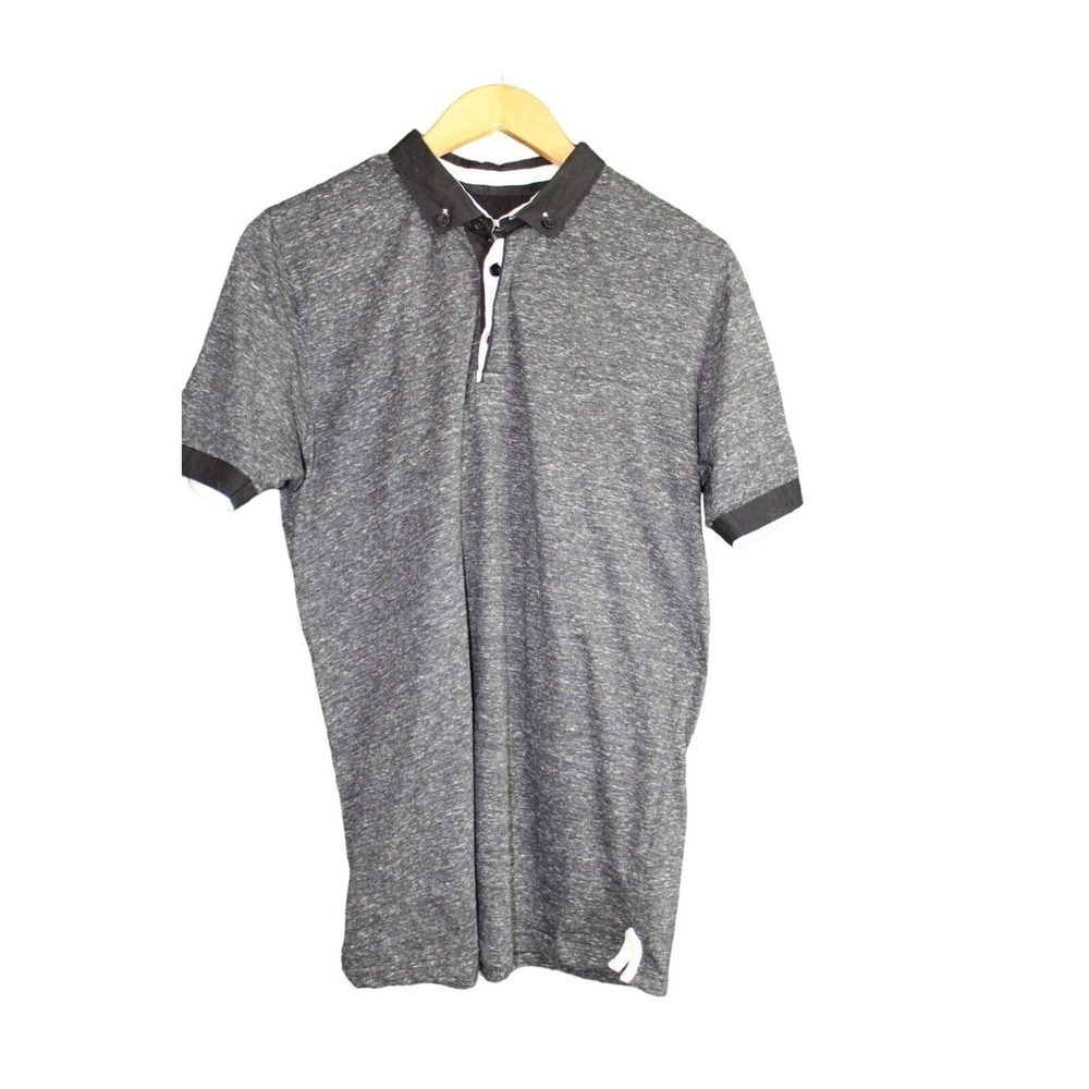 Tailored Clothier Knit Heritage Polo Shirt Mens Medium Marled Gray Short Sleeve